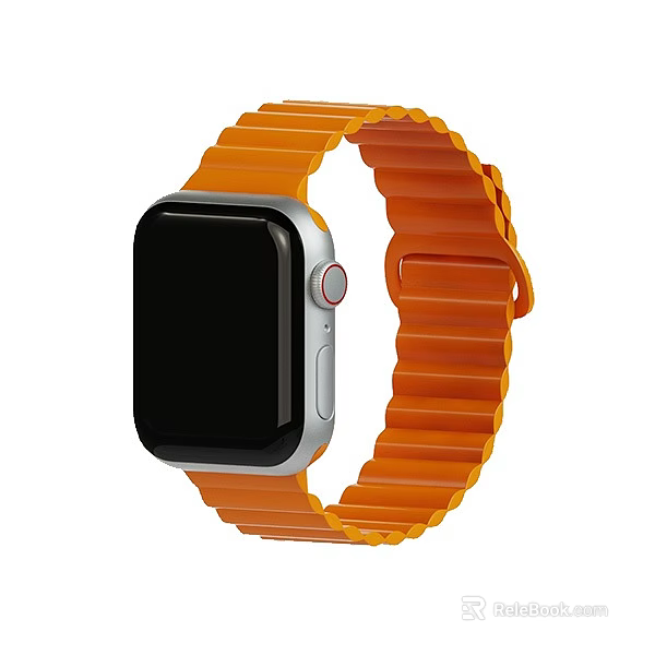 Smart Watch With Orange Strap Black Screen Red Button And Silver Frame Design 3d model 