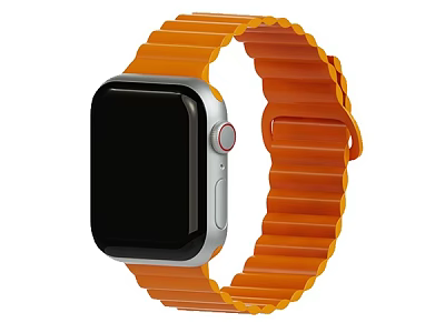 Smart Watch With Orange Strap Black Screen Red Button And Silver Frame Design 3d model