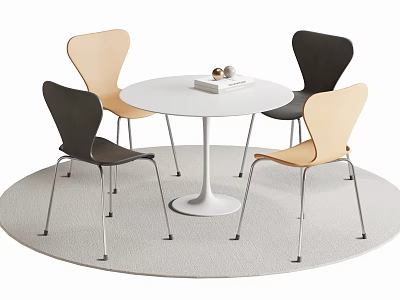 Contemporary Dining Table Set With White Round Table Four Black And Beige Chairs 3d model