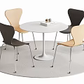 Contemporary Dining Table Set With White Round Table Four Black And Beige Chairs 3d model