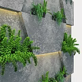 Green Plant Wall with Hexagonal Design on Gray Wall and Built-in Lighting
