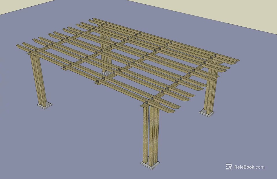Wooden Pergola Structure With Cross Beams And Support Columns For Outdoor Patio 3d model 