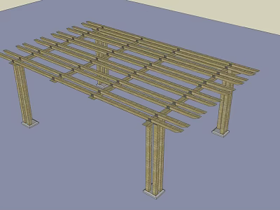Wooden Pergola Structure With Cross Beams And Support Columns For Outdoor Patio 3d model