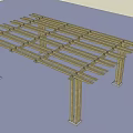 Wooden Pergola Structure With Cross Beams And Support Columns For Outdoor Patio