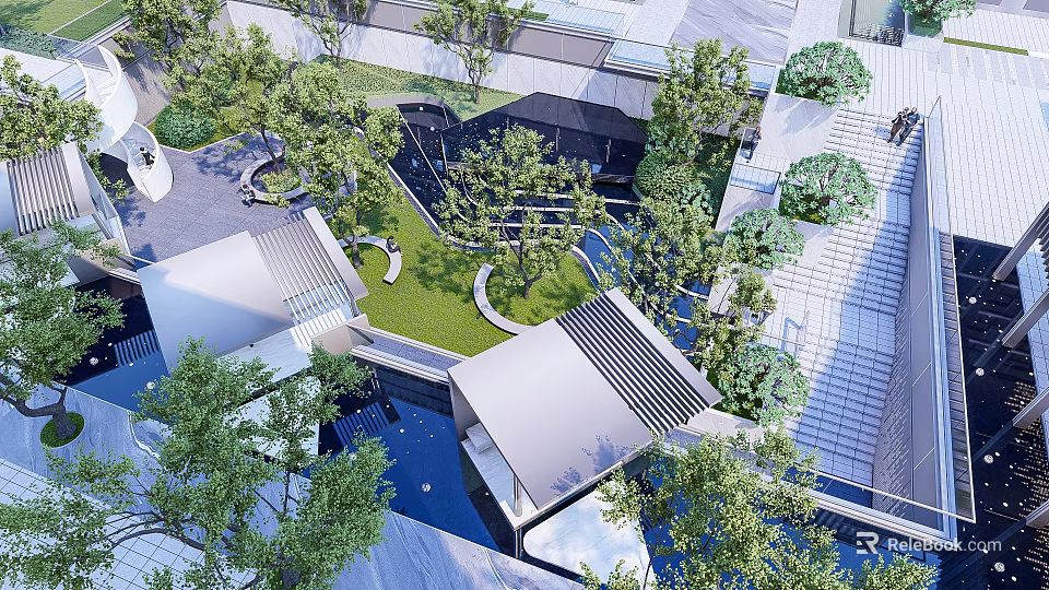 Modern Pergola Garden Landscape With Greenery Water Feature And Lawn Pathway 3d model 