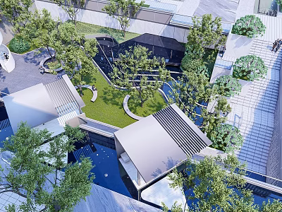 Modern Pergola Garden Landscape With Greenery Water Feature And Lawn Pathway 3d model