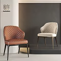Modern Brown and Beige Leather Quilted Pattern Dining Chairs Interior Design 3d model