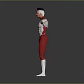Game and Movie Character with Red and White Costume in Standing Pose 3D Render