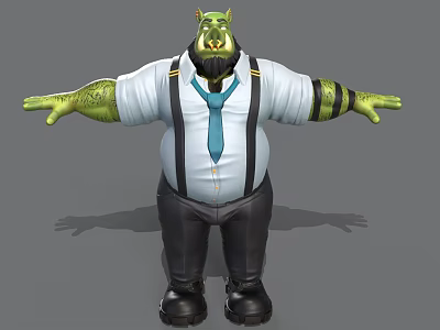 Game Movie Character Green Skinned Bearded in White Shirt Blue Tie Black Suspenders Arms Outstretched 3d model