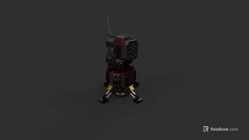 Mechanical Weapon With Metal Cannon Antenna And Stand On Dark Background 3d model 