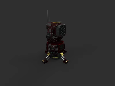Mechanical Weapon With Metal Cannon Antenna And Stand On Dark Background 3d model