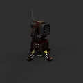 Mechanical Weapon With Metal Cannon Antenna And Stand On Dark Background