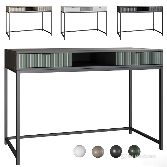 Modern Dressing Table With Metal Frame And Wooden Storage Drawers Design 3d model 