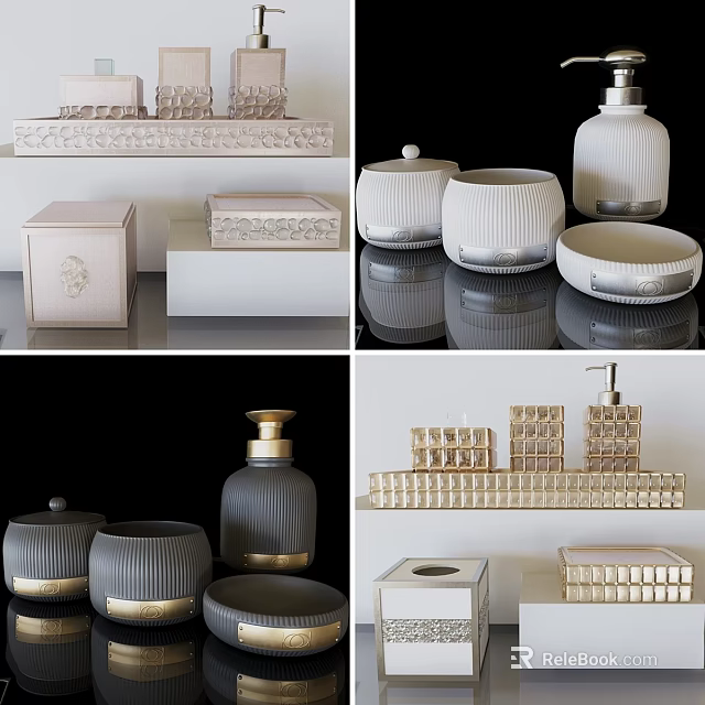 Modern Elegant Daily Washing Products With Soap Dispensers Storage Jars And Tissue Boxes 3d model 