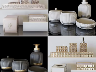 Modern Elegant Daily Washing Products With Soap Dispensers Storage Jars And Tissue Boxes 3d model
