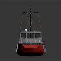 Small Red And Gray Work Boat With Cabin Flat Deck Mast And Ropes 3d model