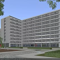 Modern Campus School Building with Large Windows Landscaped Garden and Water Feature
