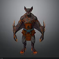 Demon Character 3D Model With Lava Texture Glowing Limbs And Kimono Belt