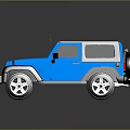 Blue Jeep Style Toy Off Road Vehicle With Black Roof Shiny Wheels And Reflection