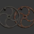 Two Metal Wheels One Shiny Silver And One Rusted Red Mechanical Components 3d model
