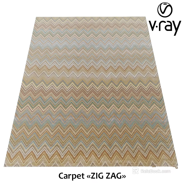 Modern Square Rug with Zigzag Pattern in Beige Blue Brown Tones 3d model 