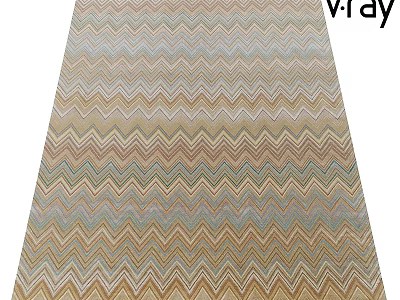Modern Square Rug with Zigzag Pattern in Beige Blue Brown Tones 3d model
