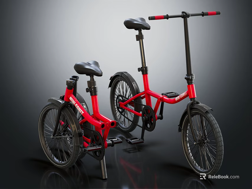 Two Red Foldable Bicycles With Black Seats Sturdy Frames And Urban Style 3d model 