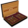 Decorative Ornament Set Featuring Open Wooden Box With Neatly Arranged Cigars Inside 3d model