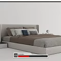 Modern Double Bed With Soft Mattress Pillows And Bedside Table Decor 3d model