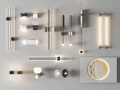 Modern Wall Lamps Various Sleek Designs With Metal And Glass Fixtures For Contemporary Interior 3d model