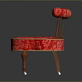 Pink Accent Chair with White Floral Pattern Yellow Trim Round Seat and Wooden Legs