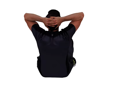 Man in Black Shirt Stretching with Hands Behind Head Back View 3d model