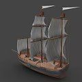 Wooden Sailing Ship With White Sails And Multiple Masts Classic Design 3d model