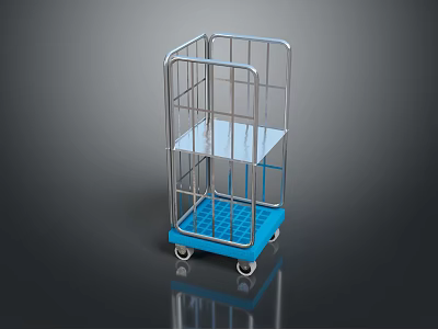 Sturdy Metal Cart with Blue Bottom Tray White Upper Shelf and Wheels 3d model