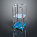 Sturdy Metal Cart with Blue Bottom Tray White Upper Shelf and Wheels