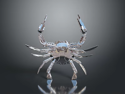 Silver Metallic Crab Artistic Sculpture With Intricate Shiny Structure And Dark Background Reflection 3d model