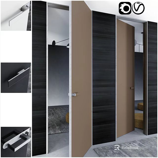 Modern Interior Door Design With Black Brown Panels And Metal Handles 3d model 
