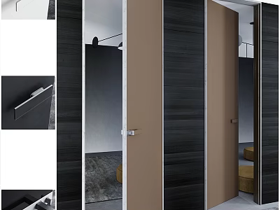 Modern Interior Door Design With Black Brown Panels And Metal Handles 3d model
