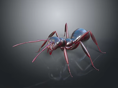 Metallic Ant 3D Rendering With Red Legs Antennae And Shiny Surface 3d model