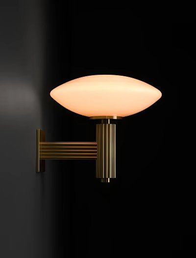 Elegant Modern Wall Lamp With Golden Metal Bracket And Oval Cream Lampshade 3d model