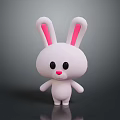 Adorable White Cartoon Rabbit Figure With Pink Ears Black Eyes And Shiny Surface