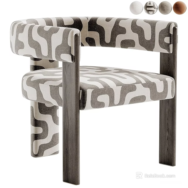 Modern Stylish Accent Chair With Black And White Geometric Pattern Fabric Upholstered Wooden Legs 3d model 