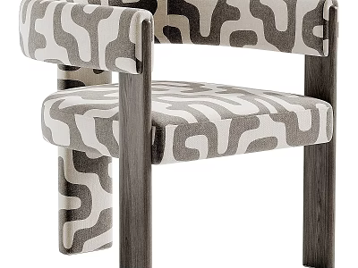 Modern Stylish Accent Chair With Black And White Geometric Pattern Fabric Upholstered Wooden Legs 3d model