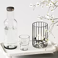 Decorative Ornament Set with White Flower Branches Metal Frame Decor Table Lamp and Vase