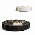 Round Coffee Table With Black And White Marble Textured Surface And Decorative Items 3d model
