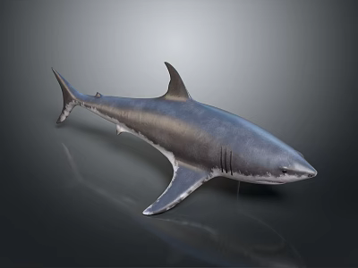Isolated Detailed 3D Rendered Shark Model On Dark Background With Reflection 3d model