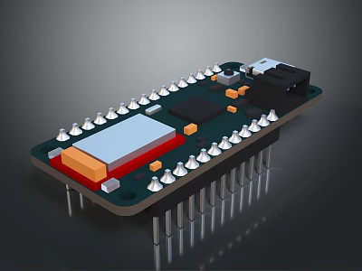 Microcontroller Circuit Board With Multiple Pins Integrated Chip And Interface Module 3d model
