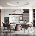 Modern Restaurant Interior With Round Dining Table Beige Chairs Pendant Light And Cabinets
