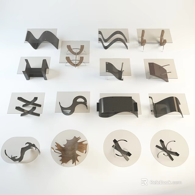 Various Shaped Metal Objects On Transparent Display Boards With Detailed Views 3d model 