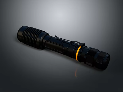 Black Handheld LED Flashlight With Yellow Accent And Durable Grip Design 3d model